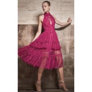 Alexis Magdalina Fuchsia Pink Silk Blend Midi Dress XS NWT